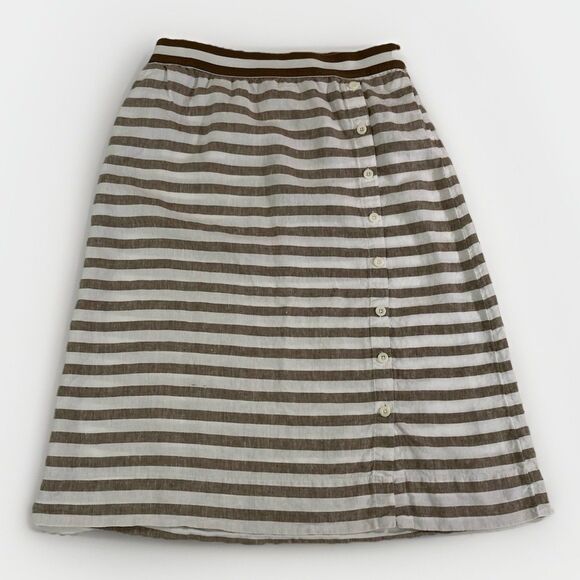 J Jill Skirt Women’s Lp Brown Stripe Love Linen Pull On Pockets Casual Bohemian - Picture 1 of 10